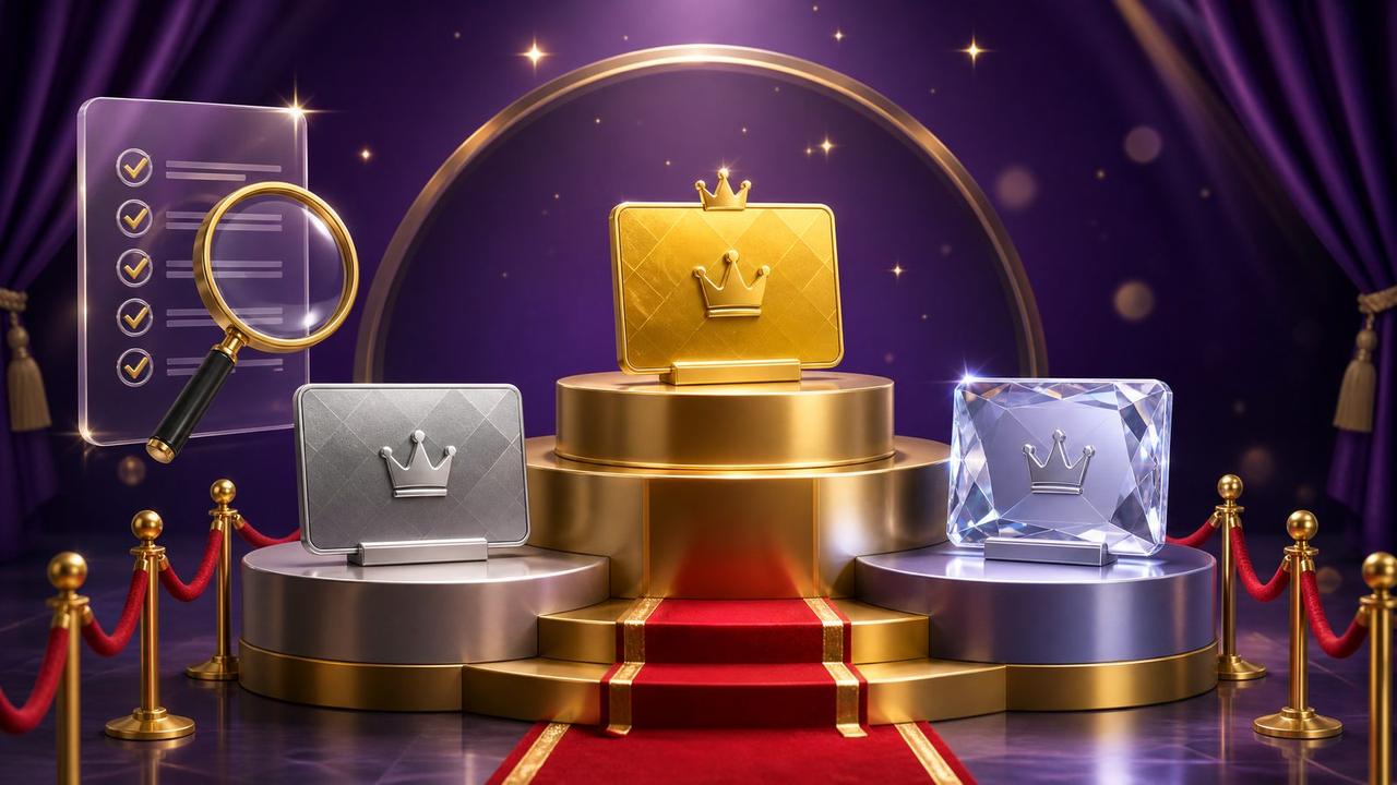 Ilustrasi podium VIP dengan kartu anggota dan kaca pembesar