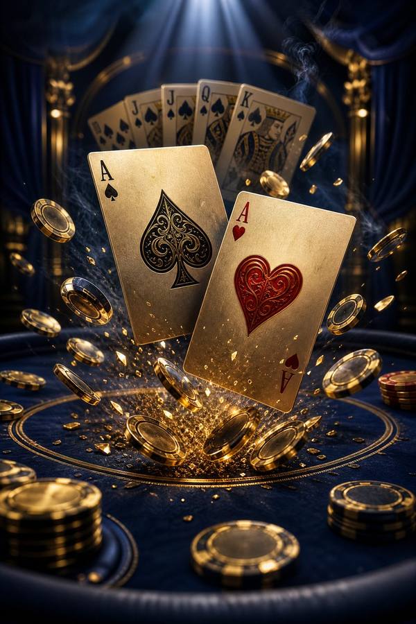 Ilustrasi permainan Texas Hold'em Poker dengan kartu as di Mpo1221